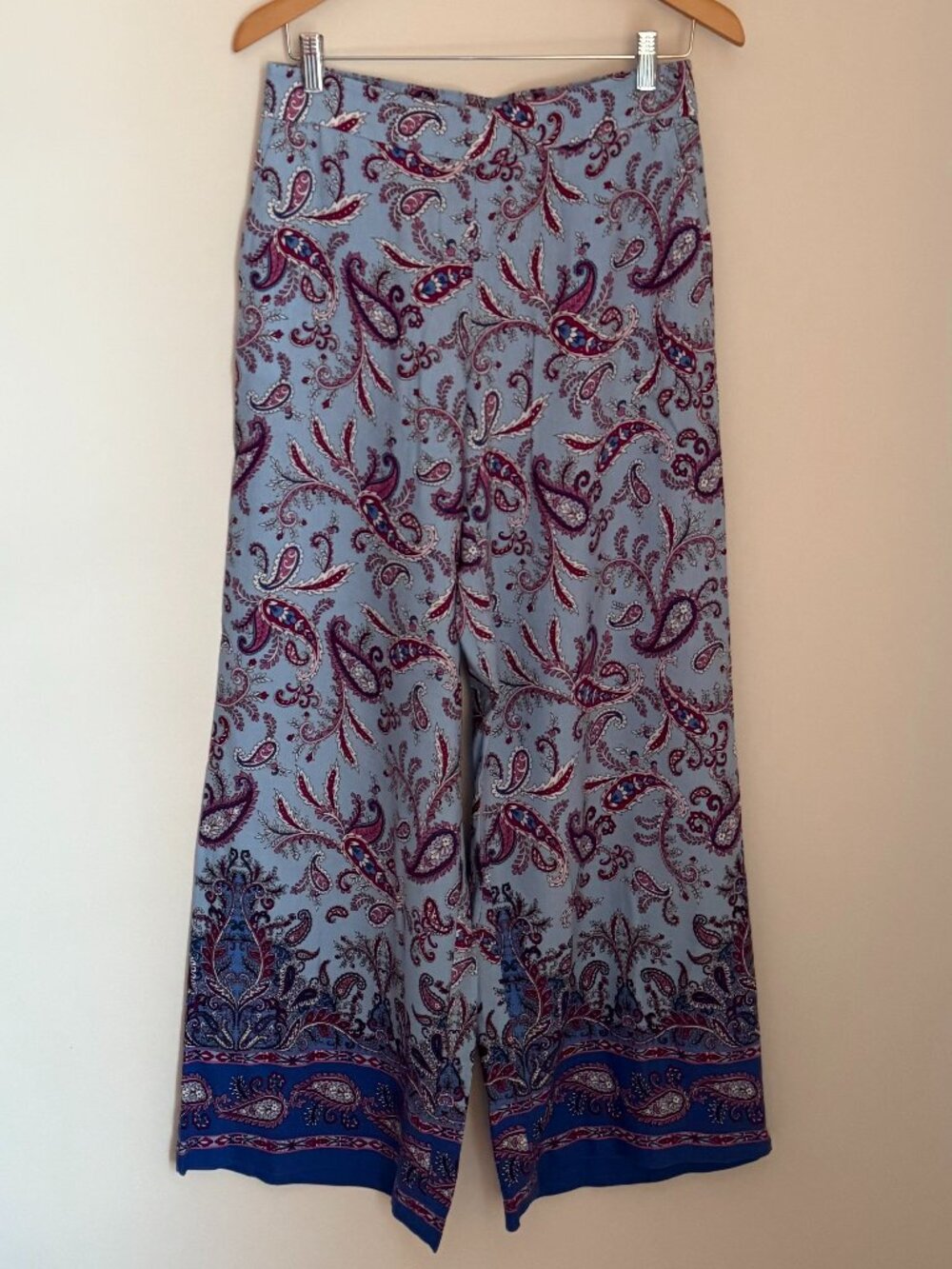 LOFT Paisley Wide Leg Boho Flowy Elastic Waist Pants for Beach Vacation